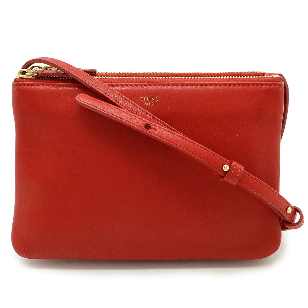 Celine Trio Shoulder Bag Leather Red